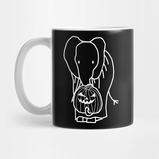 Minimal White Line Elephant with Halloween Horror Pumpkin Ghost Costume by ellenhenryart